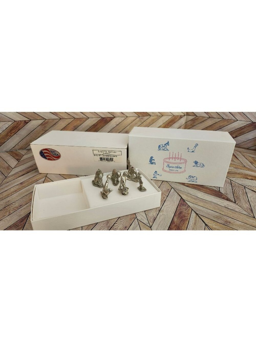 Vintage Empire Silver Pewter Circus Animals Birthday Candle Holders Set of 6
